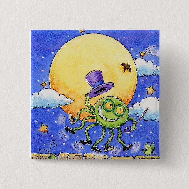 Badge Carré 5 Cm Bouton d'araignée de Halloween (Devant)