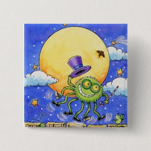 Badge Carré 5 Cm Bouton d'araignée de Halloween