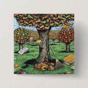 Badge Carré 5 Cm Bouton d'arbre de livre