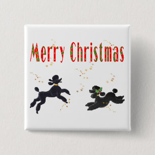 Badge Carré 5 Cm Bouton d'art Joyeux de Noël pour les caniches noir