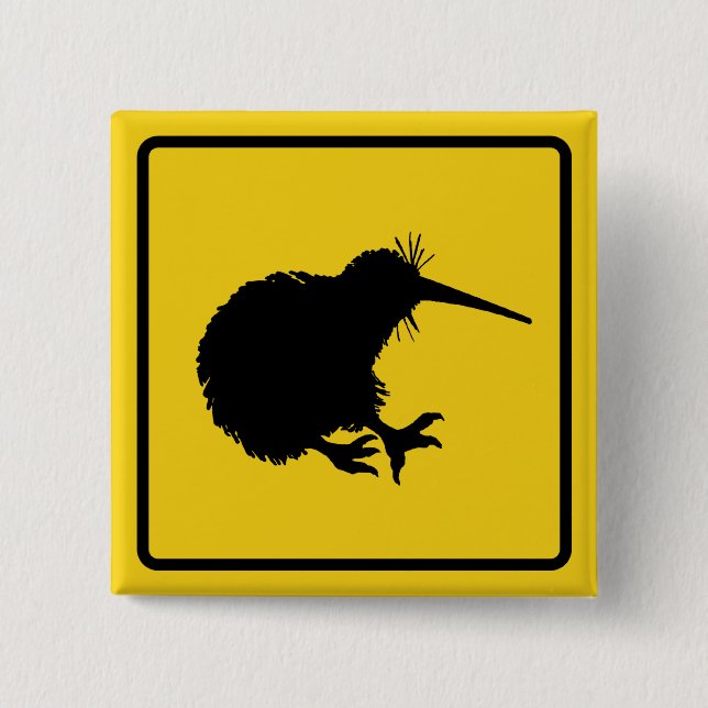 Badge Carré 5 Cm Bouton d'avertissement Kiwi (Devant)