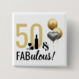 Badge Carré 5 Cm Bouton de 50 ans moderne en or et noir pour un ann