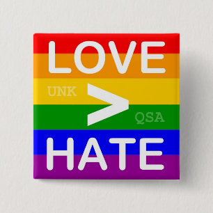 Badge Carré 5 Cm Bouton de "amour > de haine"