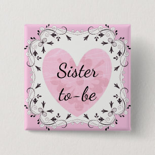 Badge Carré 5 Cm Bouton de Baby Shower « Future sœur » Rose et Noir