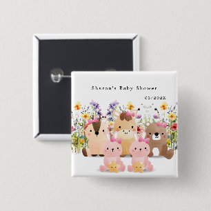 Badge Carré 5 Cm Bouton de Baby Shower Mignon   Animaux et Fleur Sa