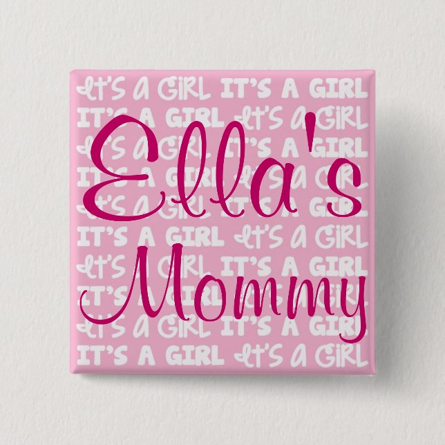 Badge Carré 5 Cm Bouton de bébé c'est une fille ! (Devant)