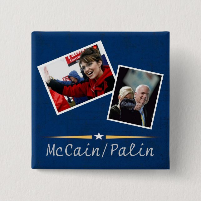 Badge Carré 5 Cm Bouton de bleu de McCain/Palin (Devant)