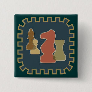 Badge Carré 5 Cm Bouton de bleu de pièces d'échecs