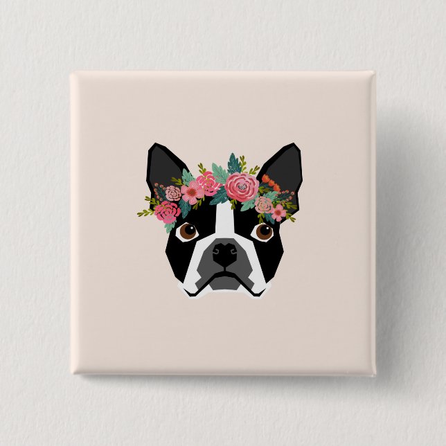 Badge Carré 5 Cm Bouton de Boston Terrier (Devant)