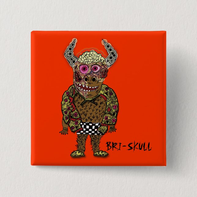 Badge Carré 5 Cm Bouton de BRI-SKULL (Devant)