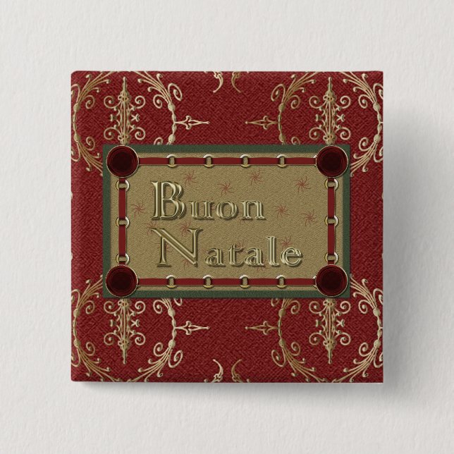 Badge Carré 5 Cm Bouton de Buon Natale (Devant)