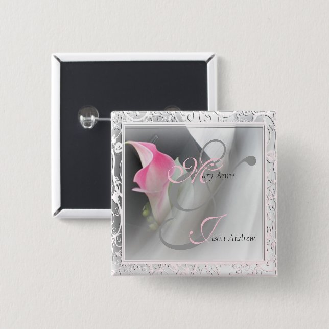 Badge Carré 5 Cm Bouton de cadre rose Calla Lily (Devant & derrière)