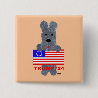 Badge Carré 5 Cm Bouton de campagne Trump 2024 avec Terrier écossai