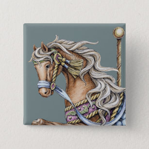 Badge Carré 5 Cm Bouton de carré de dessin de cheval de carrousel