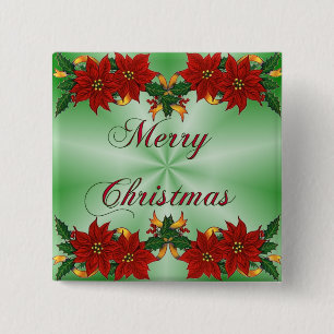 Badge Carré 5 Cm Bouton de carré de poinsettia de Joyeux Noël