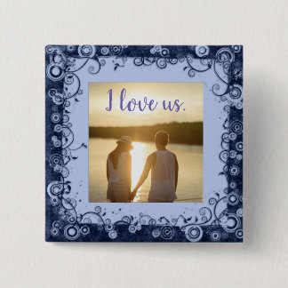 Badge Carré 5 Cm Bouton de Carré photo avec cadre violet I Love Us