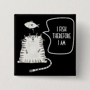Badge Carré 5 Cm Bouton de chat amusant noir et blanc