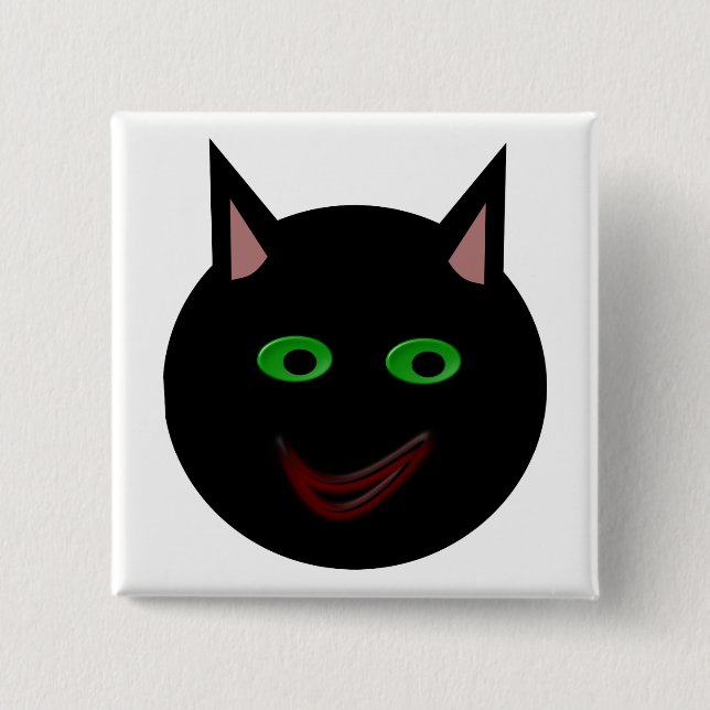 Badge Carré 5 Cm Bouton de chat noir Halloween (Devant)