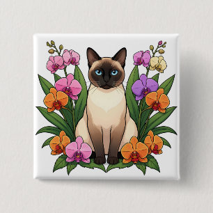 Badge Carré 5 Cm bouton de chat siamois aux yeux bleus mignon