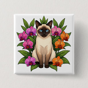 Badge Carré 5 Cm bouton de chat siamois orchidée