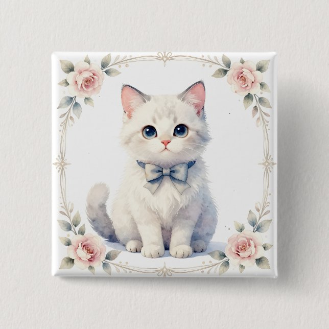 Badge Carré 5 Cm bouton de chaton mignon (Devant)