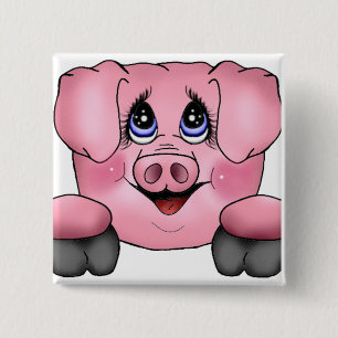 Badge Carré 5 Cm Bouton de cochon rose