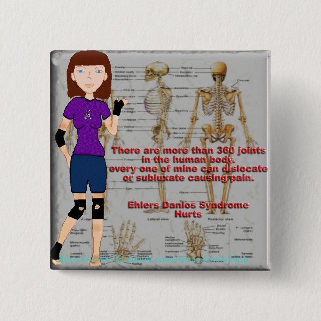 Badge Carré 5 Cm Bouton de conscience de syndrome de Lyndon Ehlers (Devant)