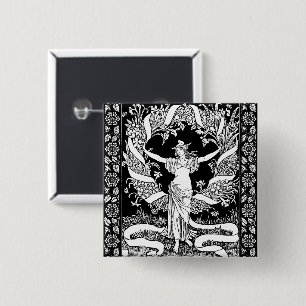 Badge Carré 5 Cm Bouton de couronne vintage florale