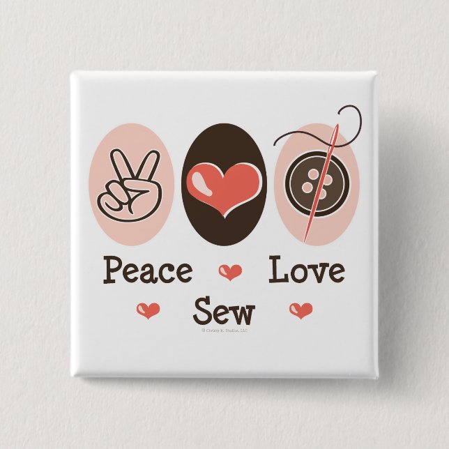 Badge Carré 5 Cm Bouton de couture Peace Love (Devant)