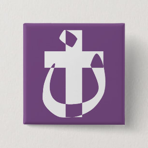 Badge Carré 5 Cm Bouton de Croix Chrétienne de Solidarité au Symbol