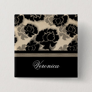 Badge Carré 5 Cm Bouton de décadence florale grognon, Beige ivoire
