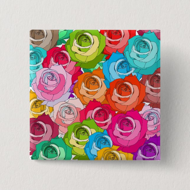 Badge Carré 5 Cm Bouton de défilé de roses (Devant)