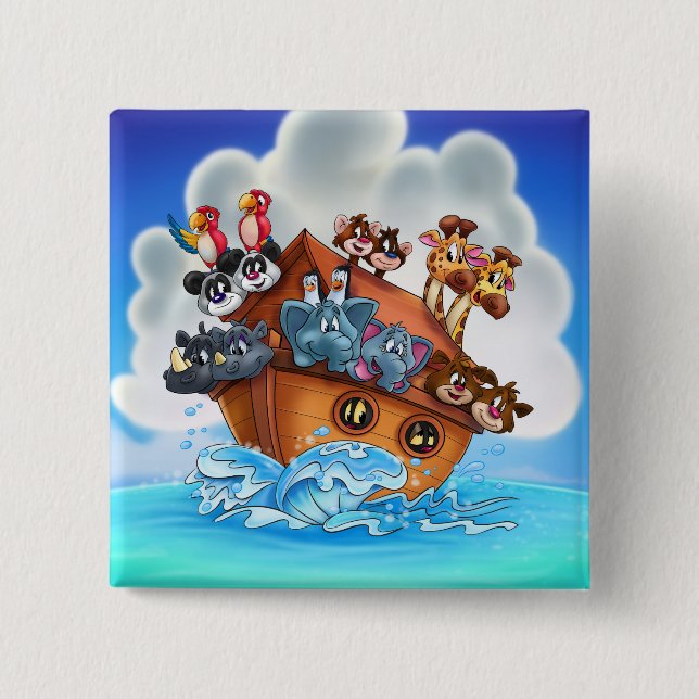 Badge Carré 5 Cm bouton de dessin animé de noah (Devant)