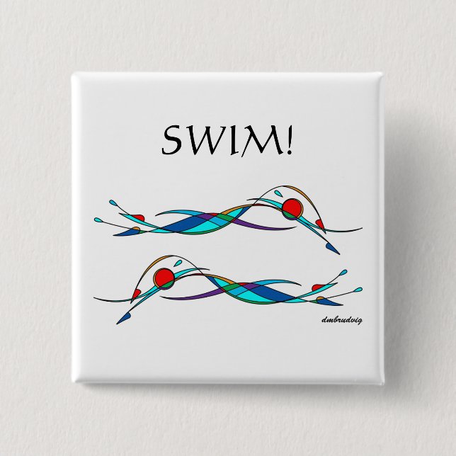 Badge Carré 5 Cm Bouton de duo de nageurs de style libre (Devant)