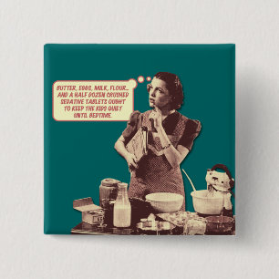 Badge Carré 5 Cm Bouton de femme au foyer rétro - Gâteau de l'heure