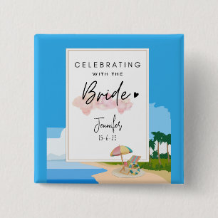 Badge Carré 5 Cm Bouton de fête de poule personnalisée Beach Bachel
