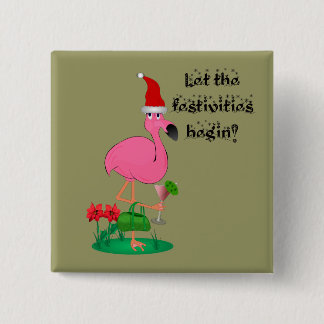 Badge Carré 5 Cm Bouton de Flamant rose de Noël