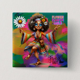Badge Carré 5 Cm Bouton de fleur chic Hippie-Me coloré