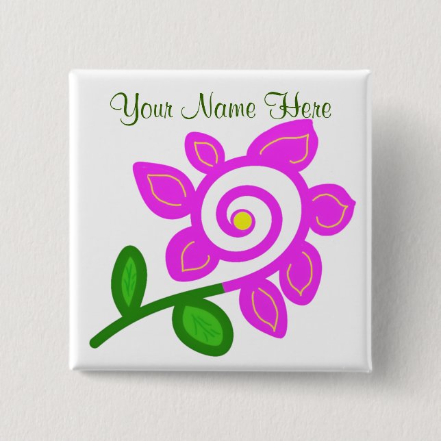 Badge Carré 5 Cm Bouton De Fleur Étrange (Devant)