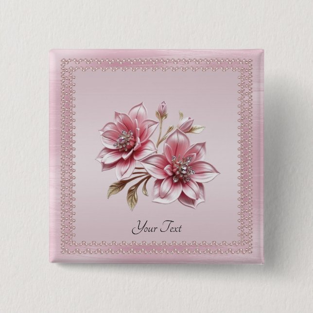 Badge Carré 5 Cm Bouton de fleurs roses modernes (Devant)