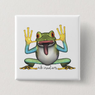Badge Carré 5 Cm Bouton de grenouille drôle