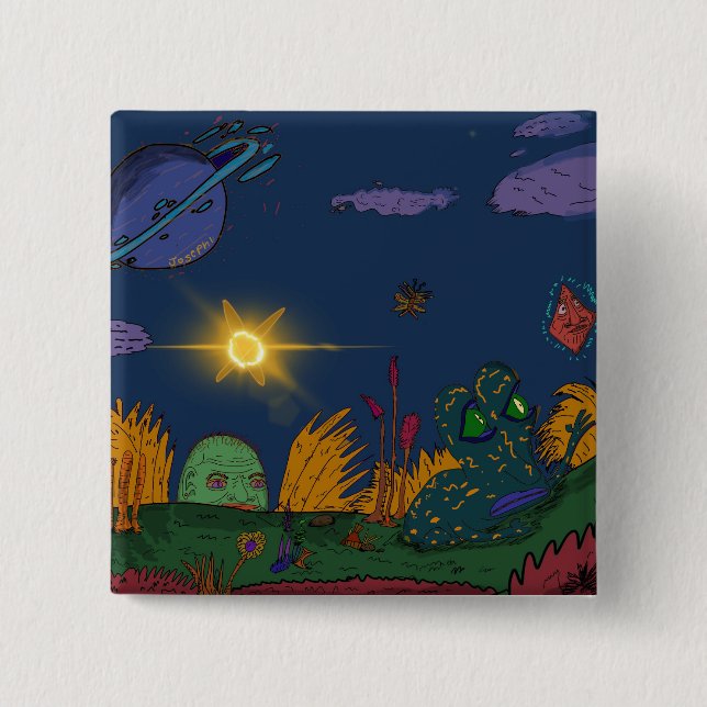 Badge Carré 5 Cm Bouton de grenouille magique (Devant)