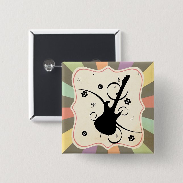 Badge Carré 5 Cm Bouton de guitare (Devant & derrière)