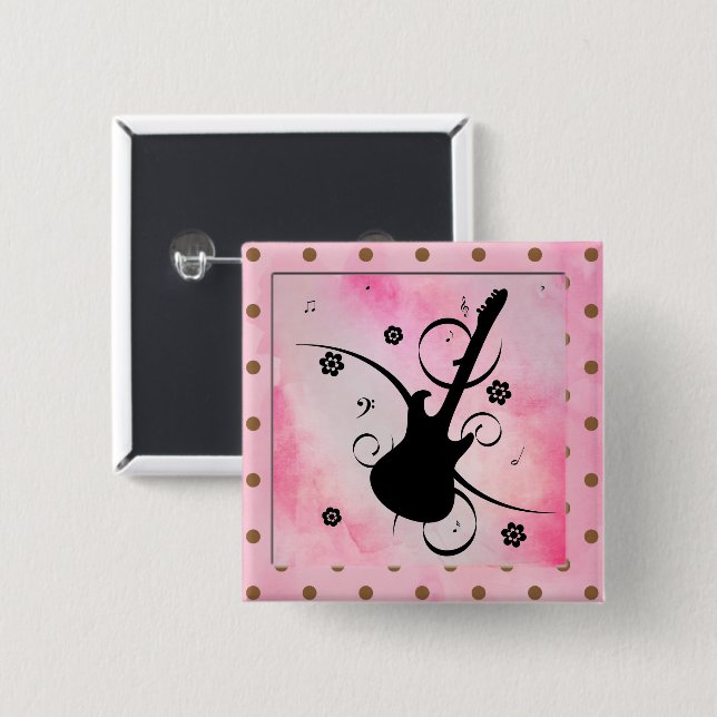 Badge Carré 5 Cm Bouton de guitare (Devant & derrière)