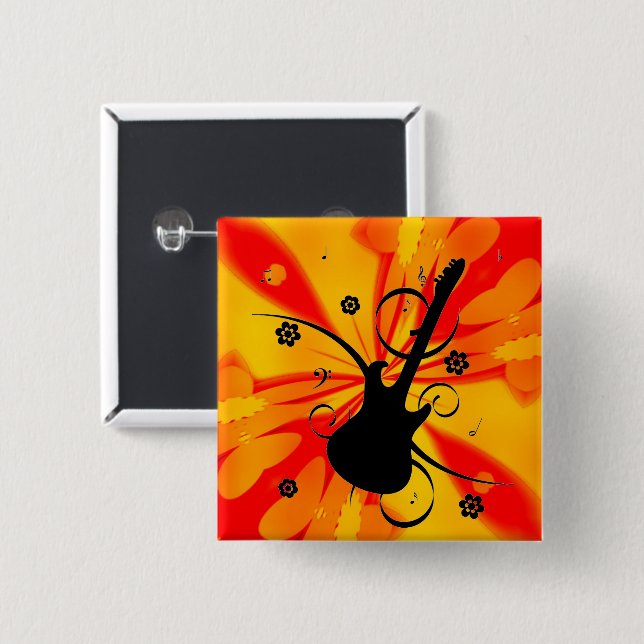 Badge Carré 5 Cm Bouton de guitare (Devant & derrière)