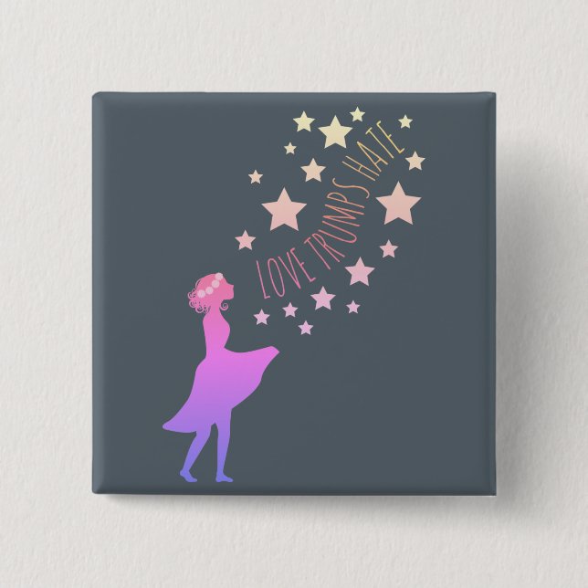 Badge Carré 5 Cm Bouton de haine d'atouts d'amour (Devant)