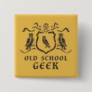 Badge Carré 5 Cm Bouton de hibou de geek de vieille école