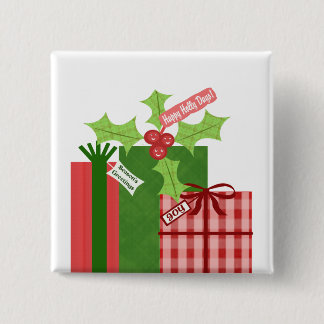 Badge Carré 5 Cm Bouton de houx de Noël