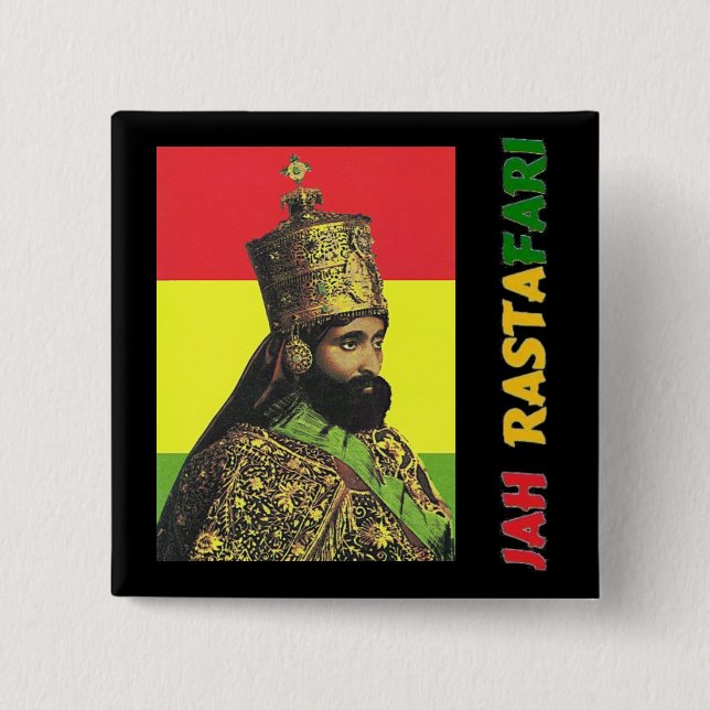 Badge Carré 5 Cm Bouton de Jah Rastafari (Devant)