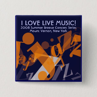 Badge Carré 5 Cm Bouton de jazz, J'AIME LA MUSIQUE EN DIRECT !